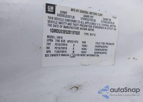 2002 Pontiac Montana 1Sa Pkg from USA, damaged, VIN 1GMDU03E92D197920